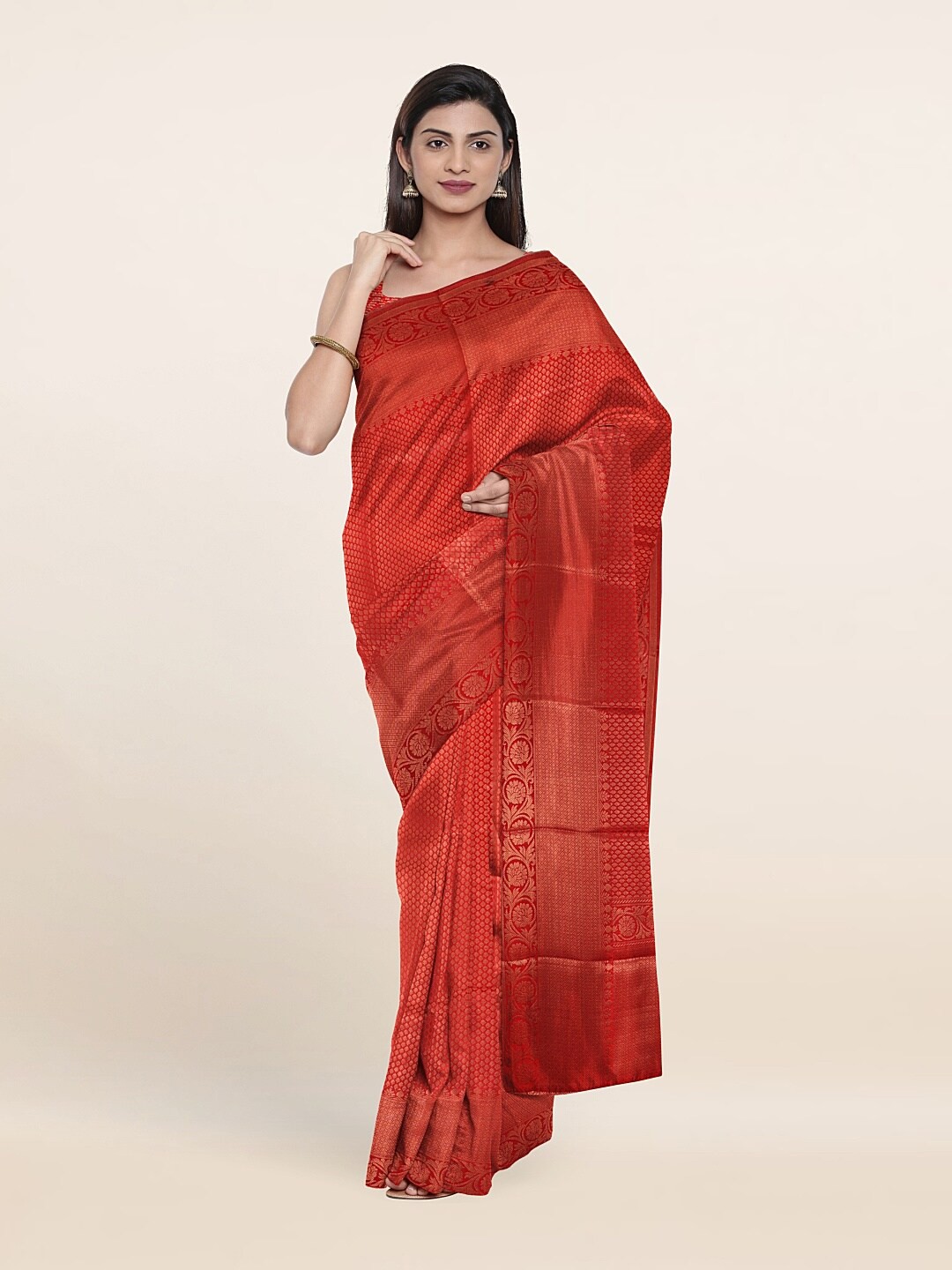 

Pothys Red & Copper-Toned Woven Design Zari Art Silk Saree
