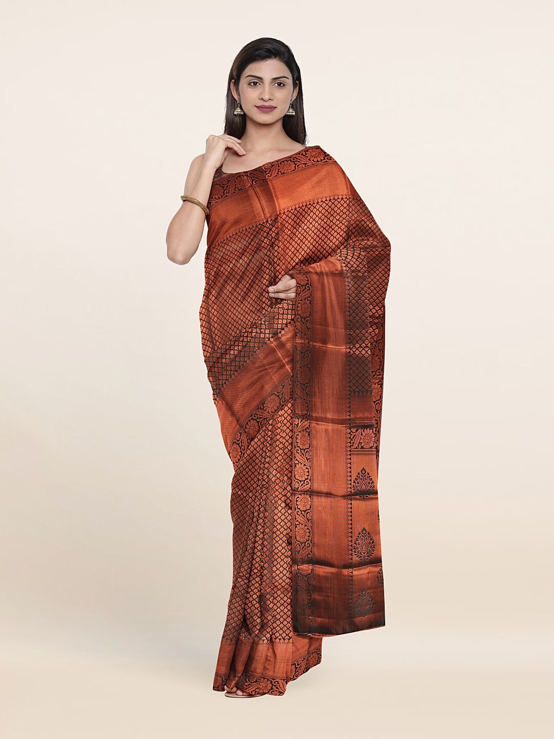 

Pothys Green & Copper-Toned Woven Design Zari Art Silk Saree