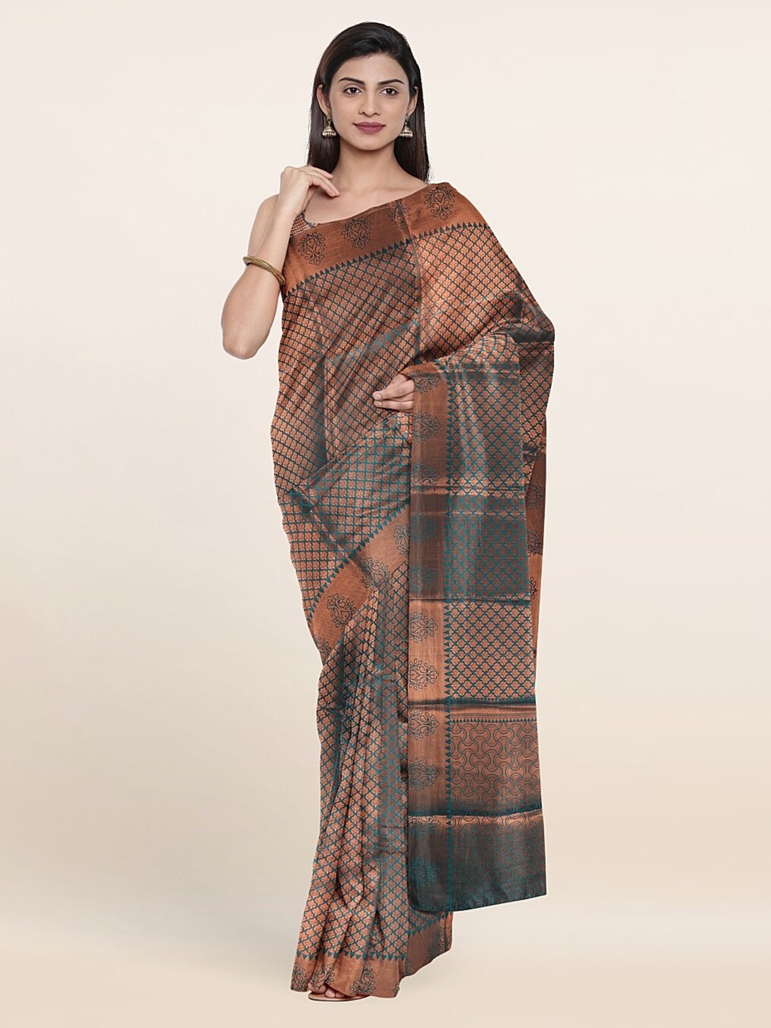 

Pothys Green And Copper Toned Woven Design Zari Art Silk Saree