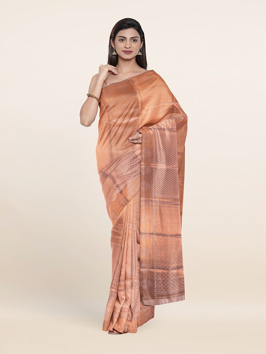 

Pothys Cream-Coloured & Copper-Toned Woven Design Zari Art Silk Saree
