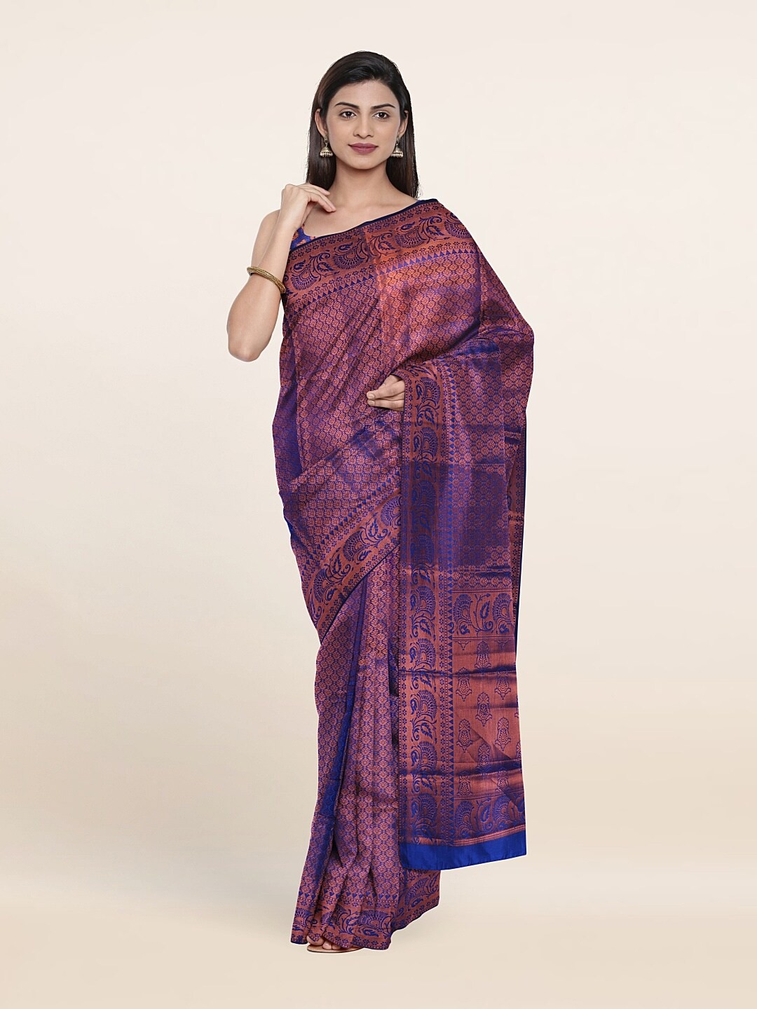 

Pothys Blue & Copper-Toned Woven Design Zari Art Silk Saree