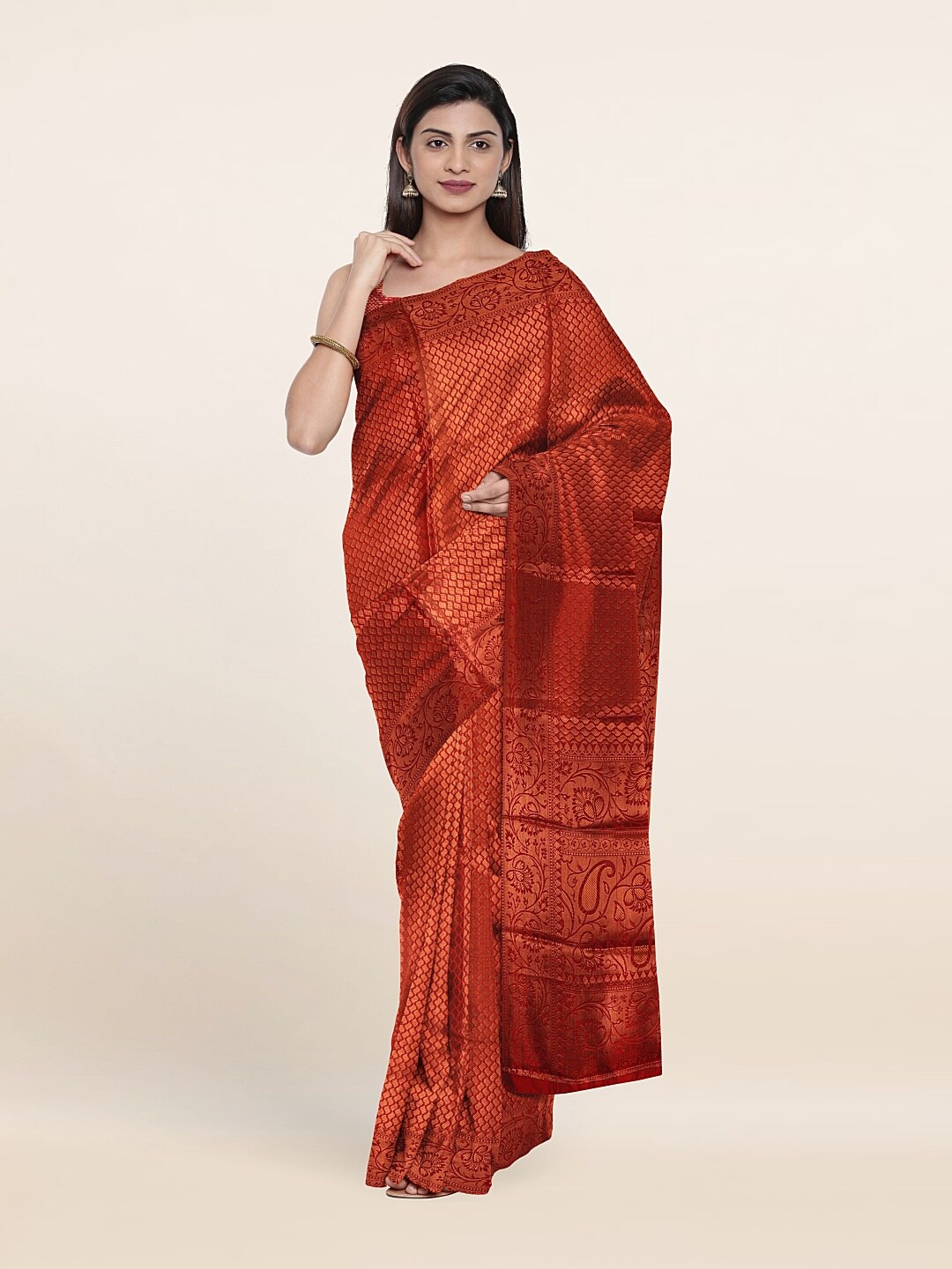 

Pothys Maroon & Copper-Toned Woven Design Zari Art Silk Saree