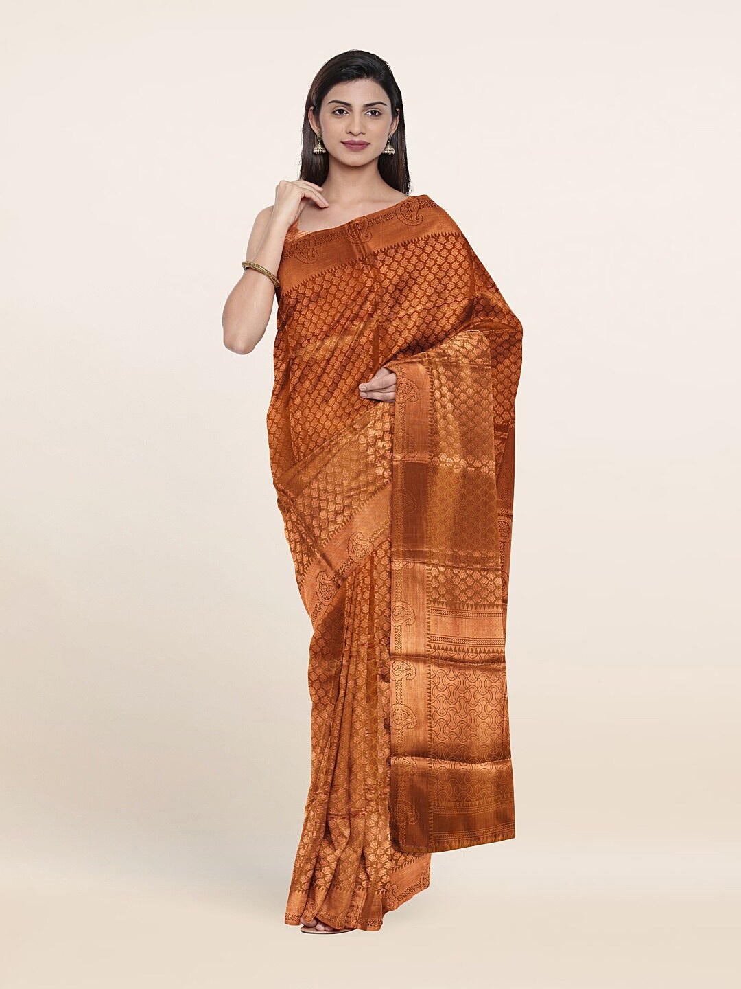 

Pothys Gold-Toned & Copper-Toned Woven Design Zari Art Silk Saree
