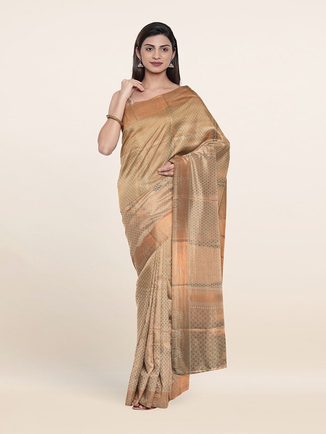 

Pothys Green & Copper-Toned Woven Design Zari Art Silk Saree