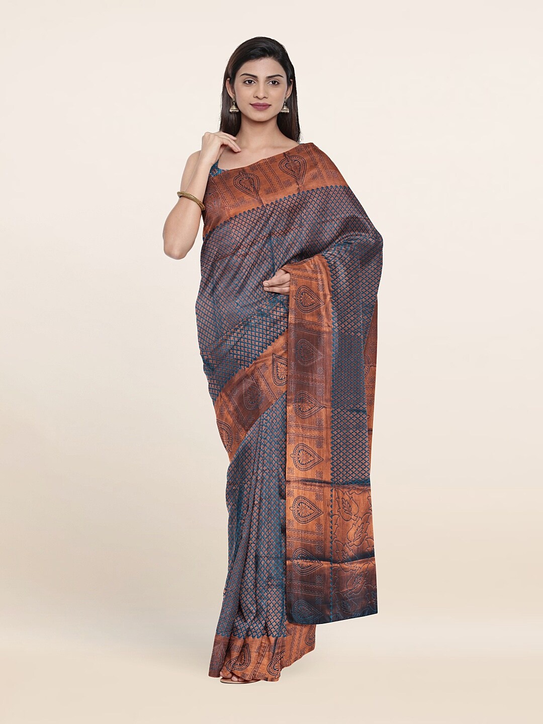 

Pothys Blue & Copper-Toned Woven Design Zari Art Silk Saree
