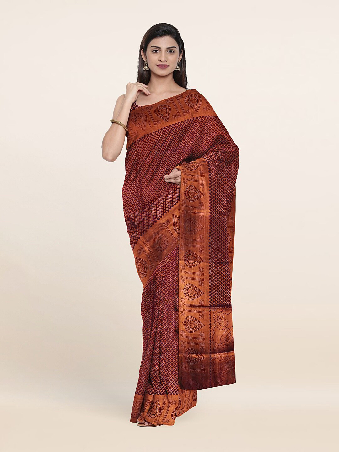

Pothys Purple & Copper-Toned Woven Design Zari Art Silk Saree