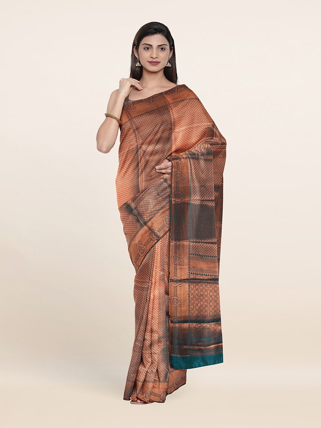 

Pothys Green & Copper-Toned Ethnic Motifs Zari Art Silk Saree