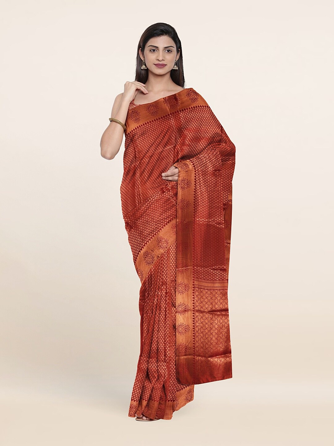 

Pothys Maroon & Copper-Toned Woven Design Zari Saree