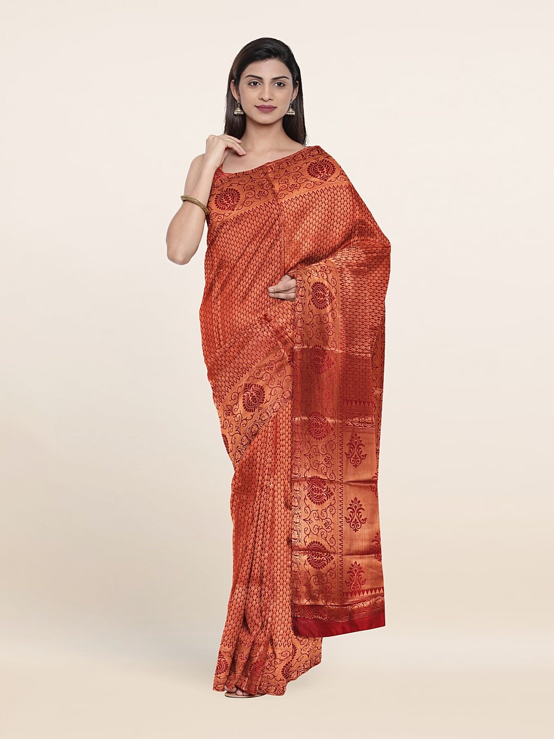 

Pothys Maroon & Copper Ethnic Motifs Zari Art Silk Saree