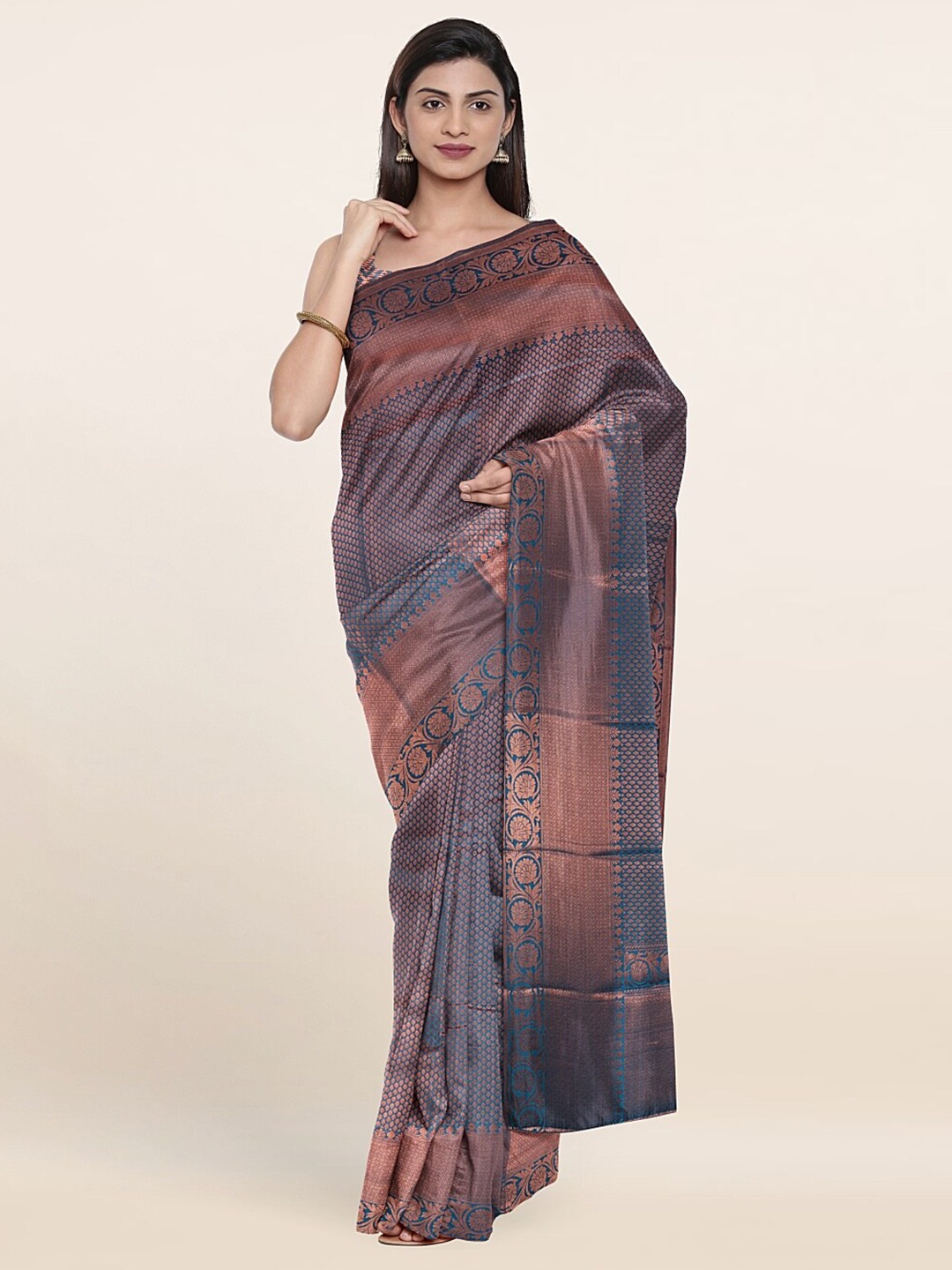 

Pothys Blue & Copper-Toned Woven Design Zari Art Silk Saree