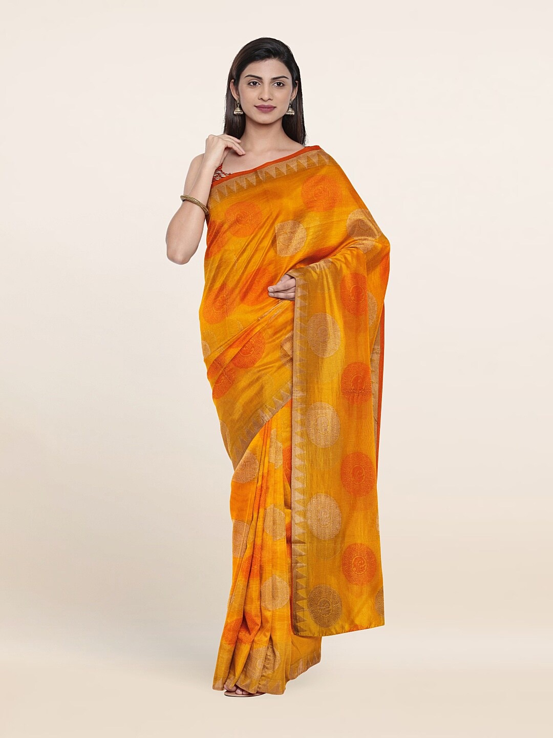 

Pothys Yellow & Orange Woven Design Zari Saree