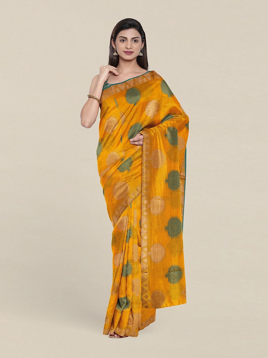 

Pothys Yellow & Gold-Toned Woven Design Saree