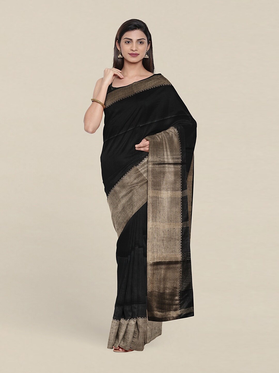

Pothys Black And Copper Toned Zari Saree