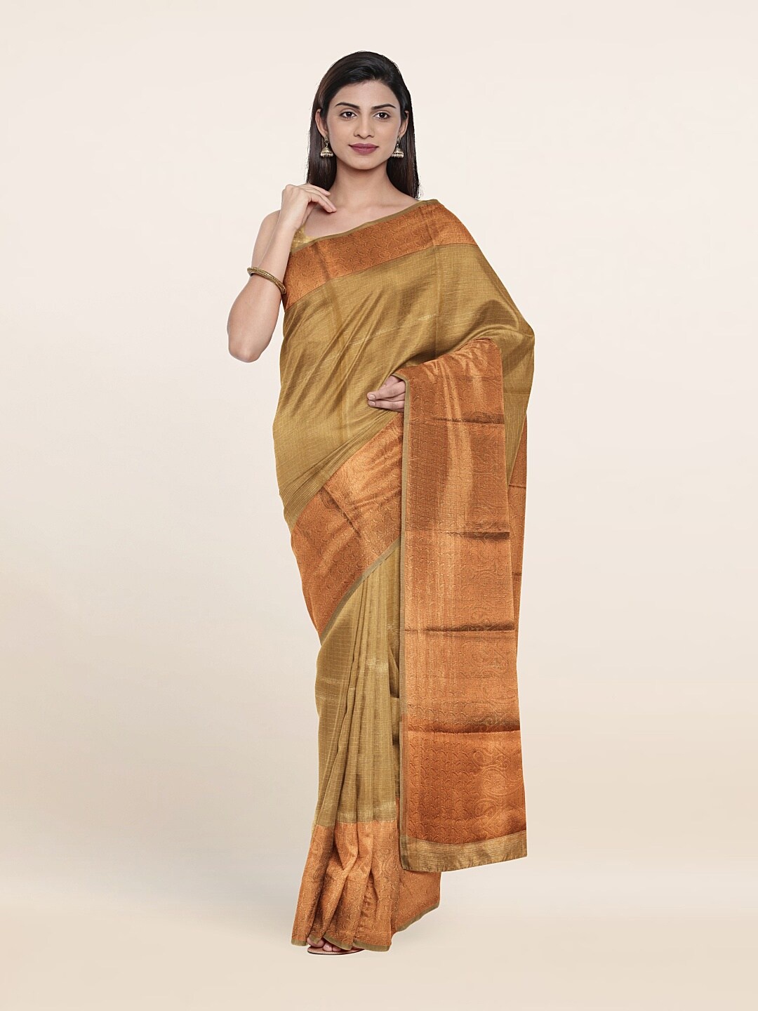 

Pothys Gold-Toned & Gold-Toned Woven Design Zari Tissue Silk Saree