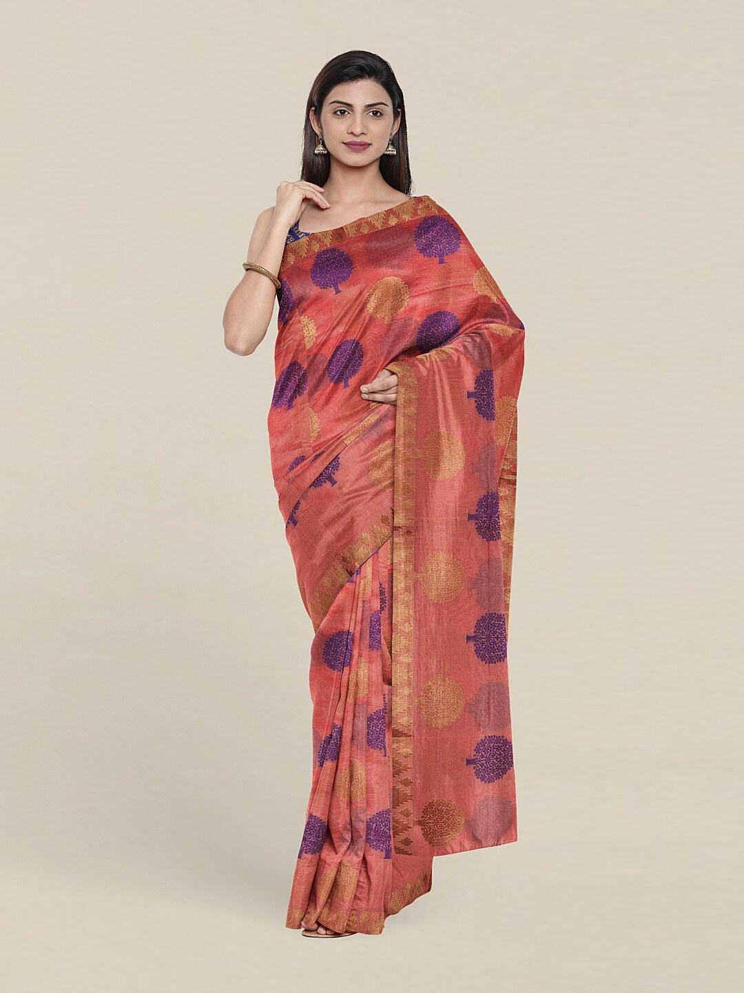 

Pothys Peach-Coloured & Purple Woven Design Saree
