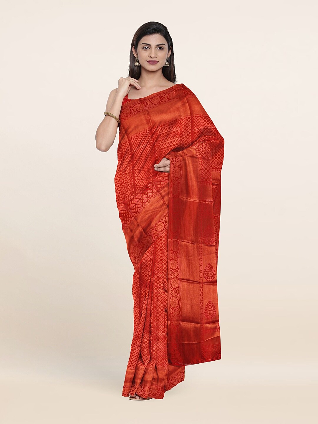 

Pothys Red & Copper-Toned Woven Design Zari Art Silk Saree