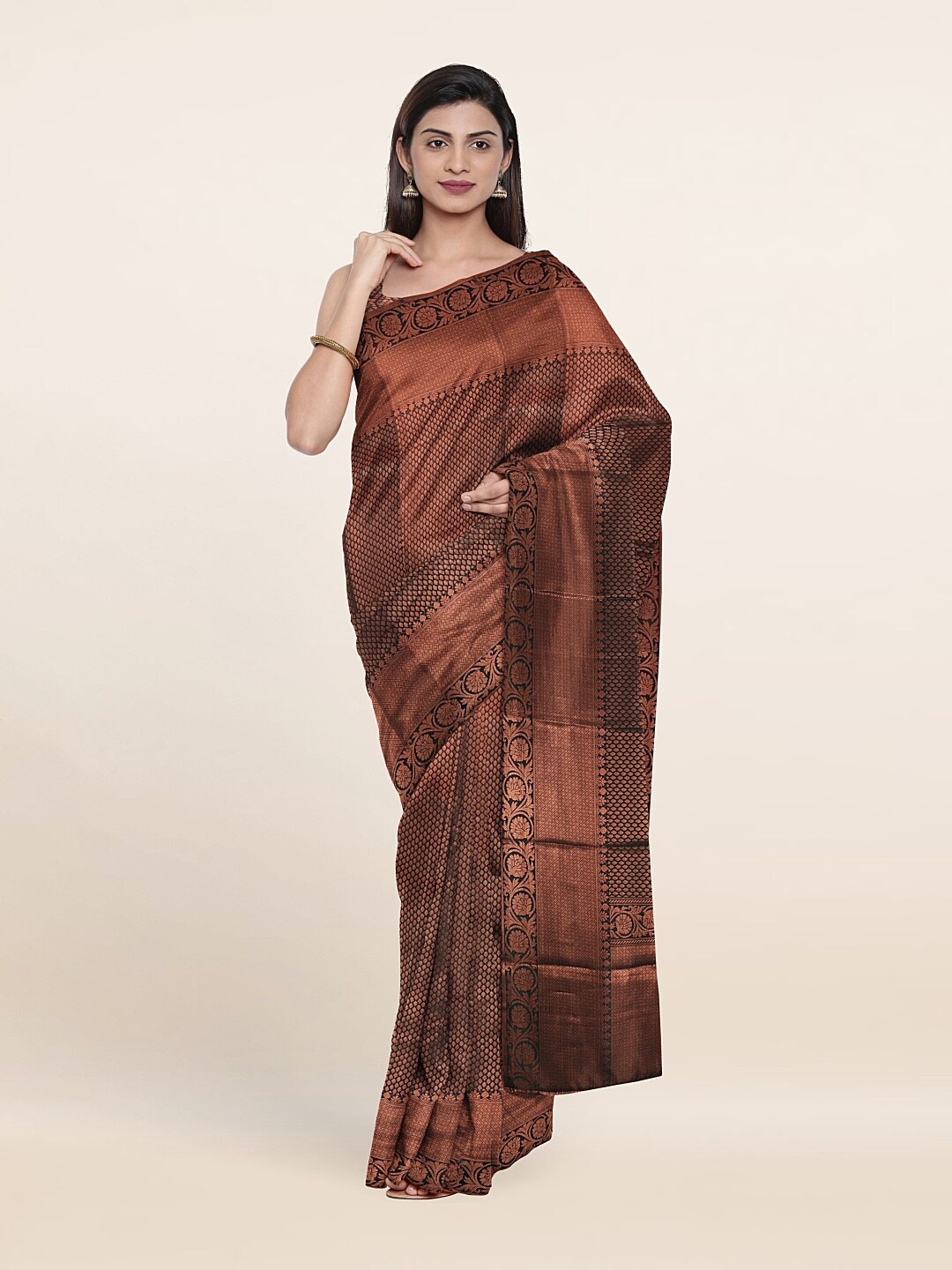 

Pothys Green & Copper-Toned Ethnic Motifs Art Silk Saree