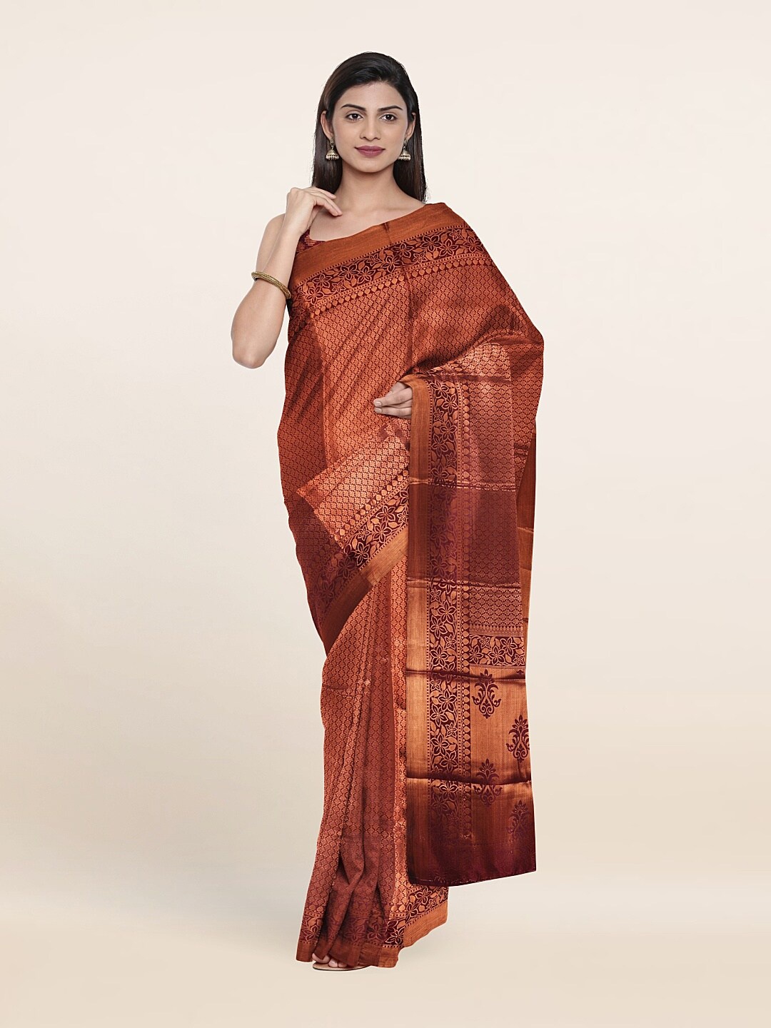 

Pothys Purple & Copper-Toned Ethnic Motifs Zari Art Silk Saree
