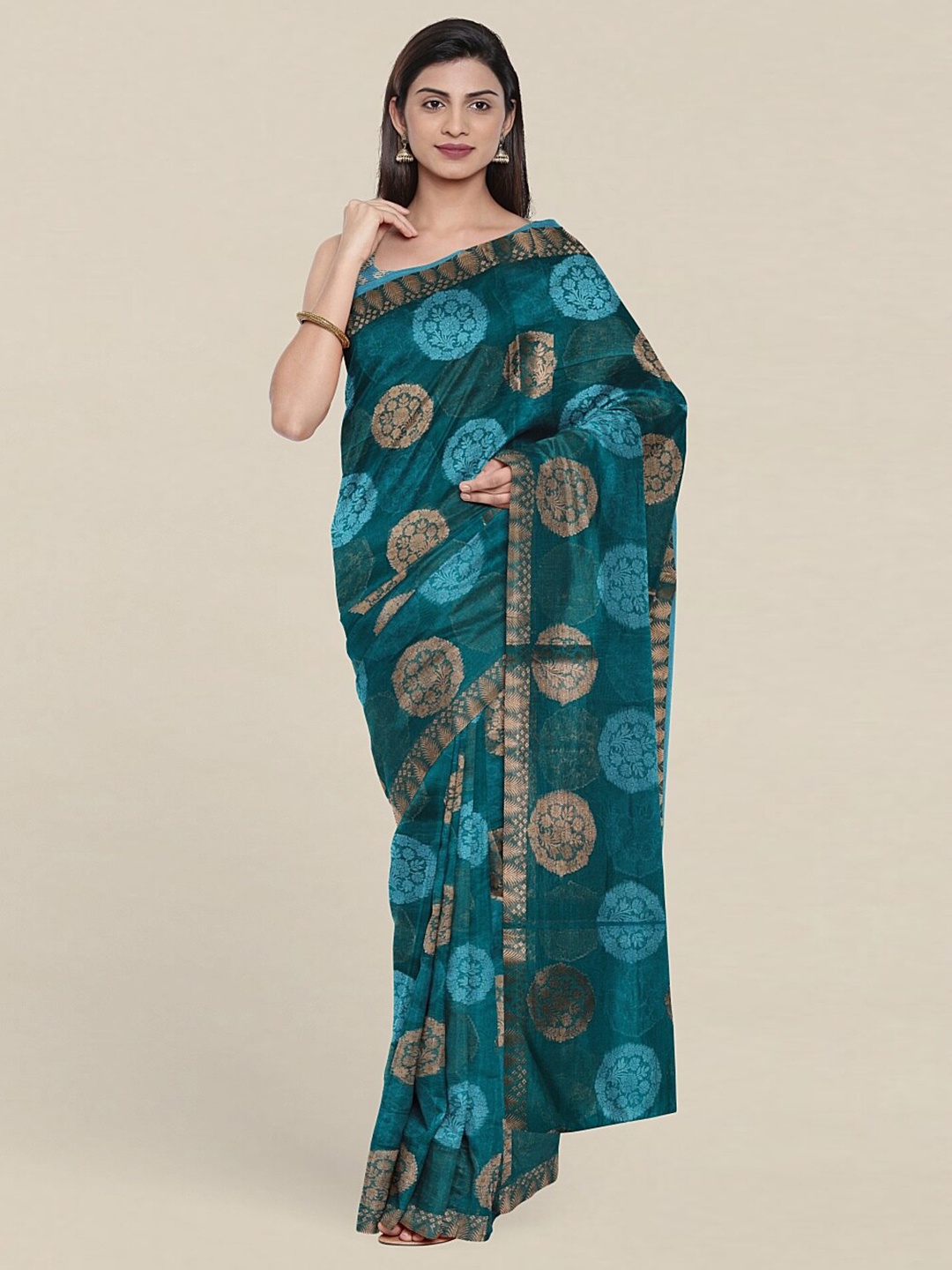 

Pothys Green & Copper Ethnic Motifs Zari Saree