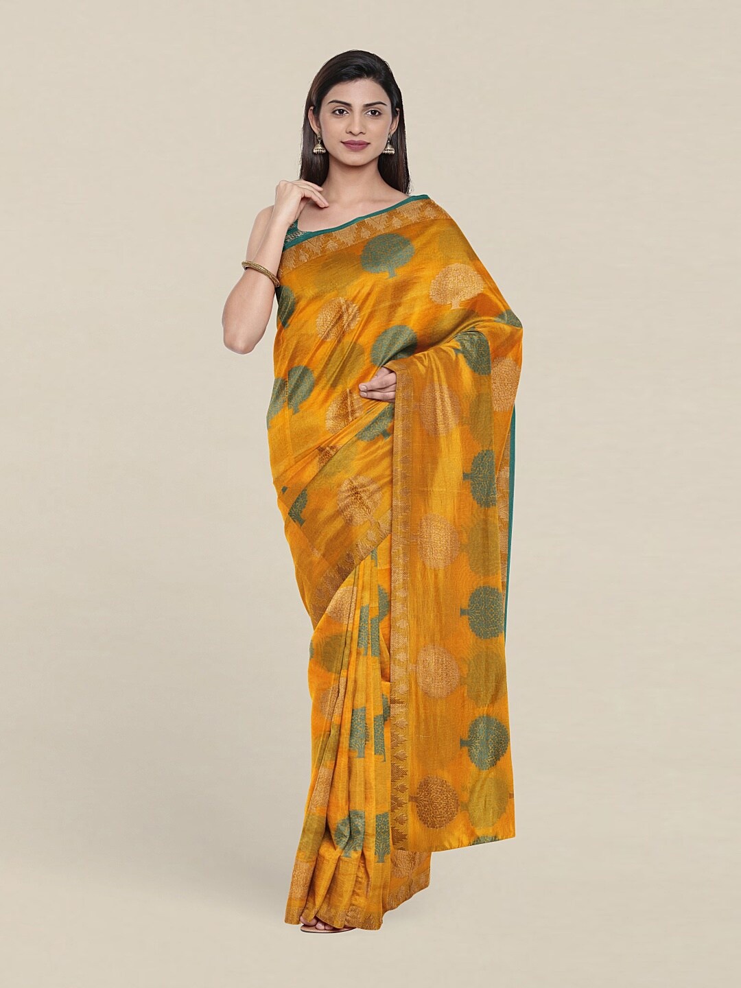 

Pothys Women Yellow & Gold Woven Design Cotton Blend Saree