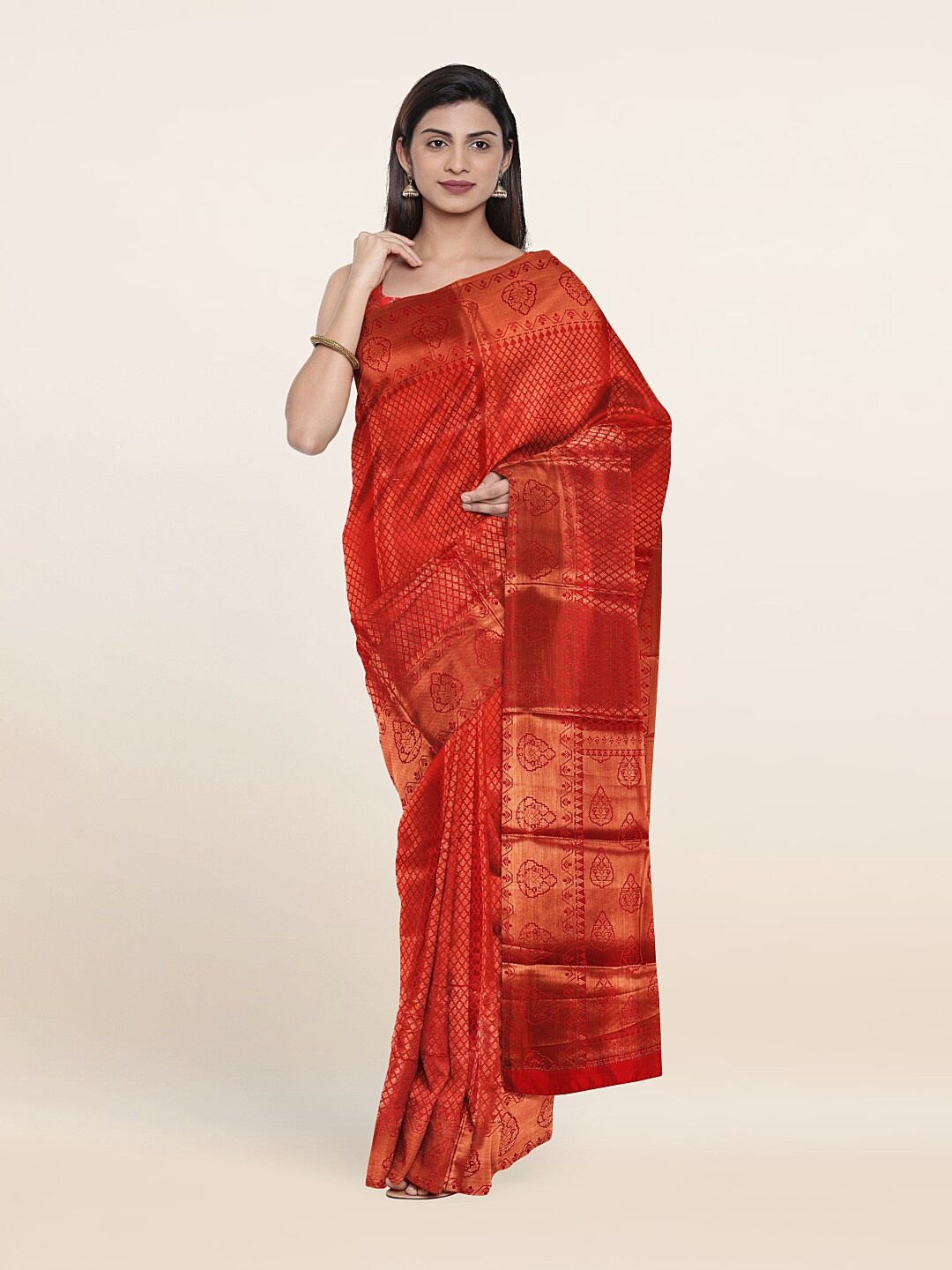 

Pothys Red & Copper-Toned Woven Design Art Silk Saree