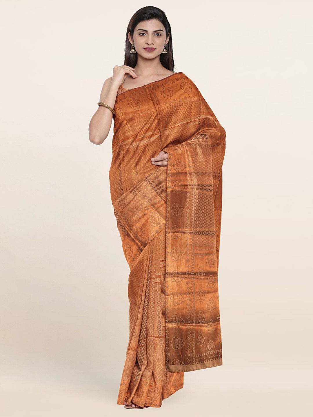 

Pothys Cream-Coloured & Copper-Toned Woven Design Zari Art Silk Saree