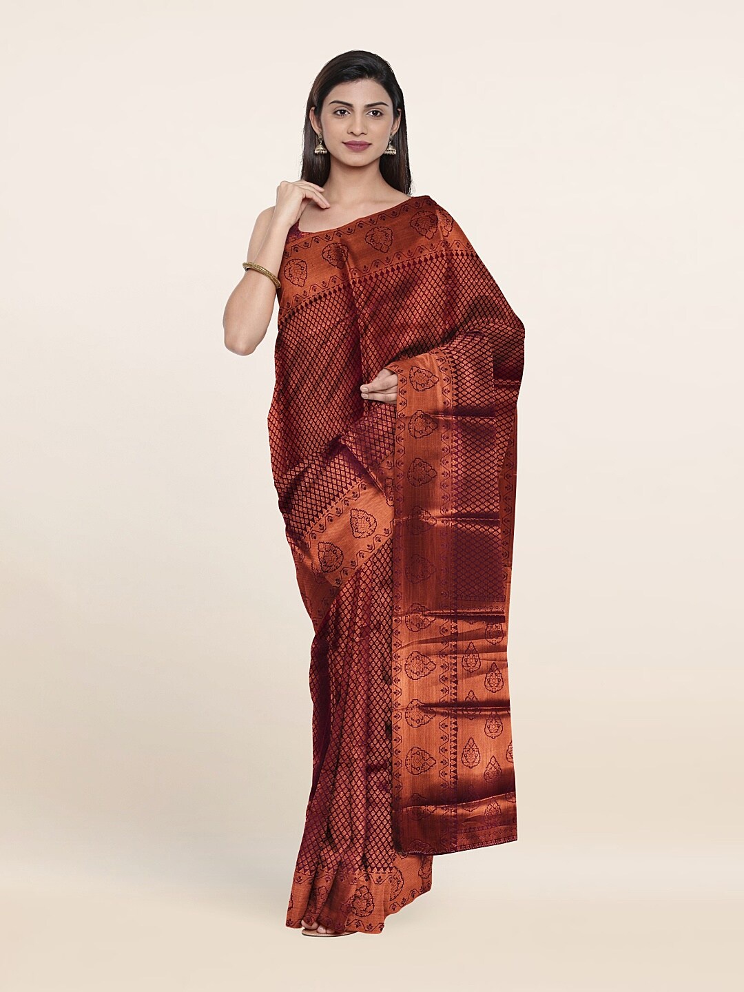 

Pothys Purple & Copper-Toned Woven Design Zari Art Silk Saree