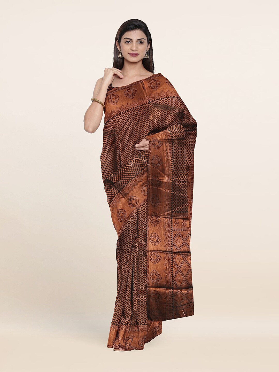 

Pothys Green & Copper-Toned Woven Design Zari Art Silk Saree