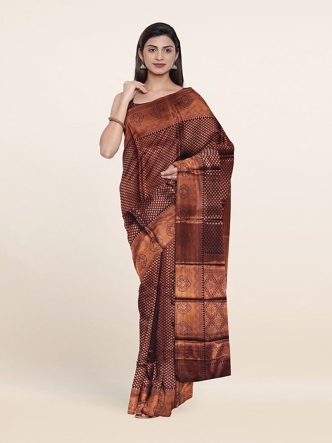 

Pothys Blue & Copper-Toned Woven Design Zari Art Silk Saree