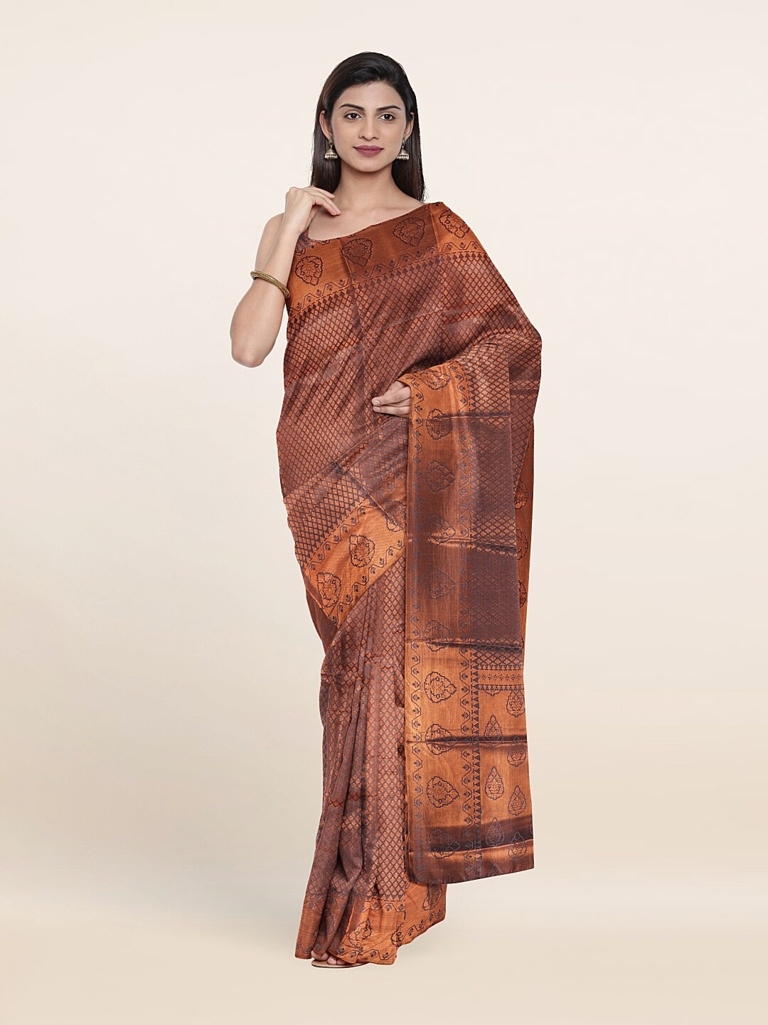 

Pothys Grey & Copper-Toned Woven Design Zari Art Silk Saree