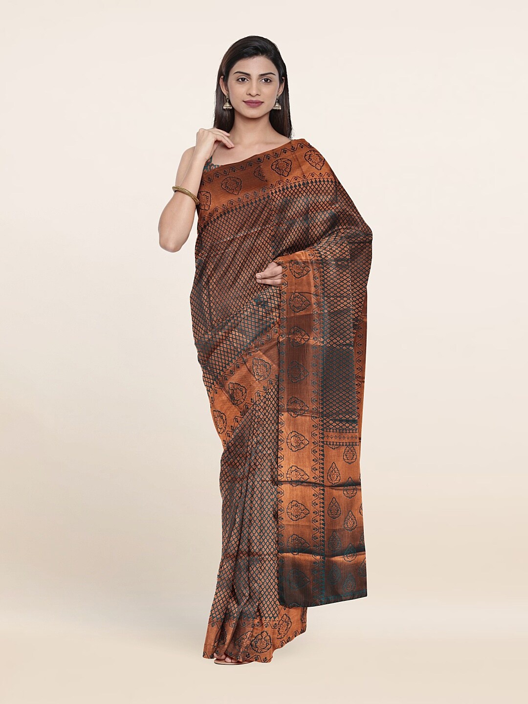 

Pothys Green & Copper-Toned Woven Design Zari Art Silk Saree