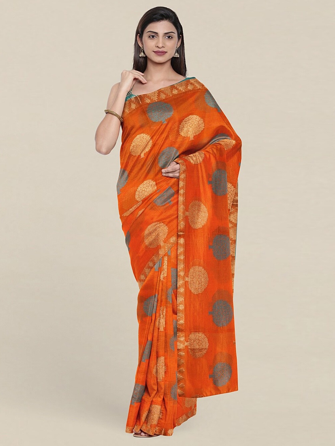 

Pothys Orange & Gold-Toned Woven Design Saree