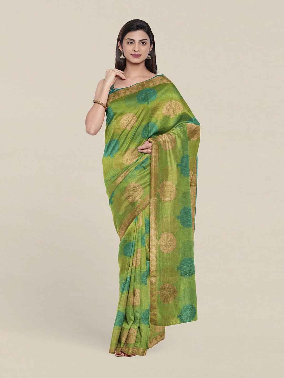 

Pothys Green & Gold-Toned Woven Design Zari Saree