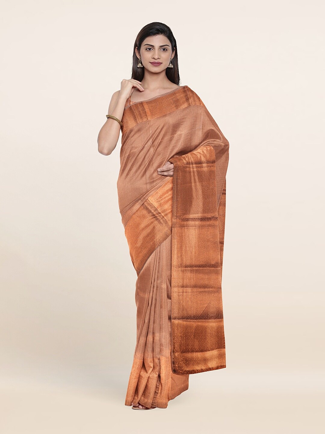 

Pothys Cream & Copper Woven Design Zari Tissue Saree