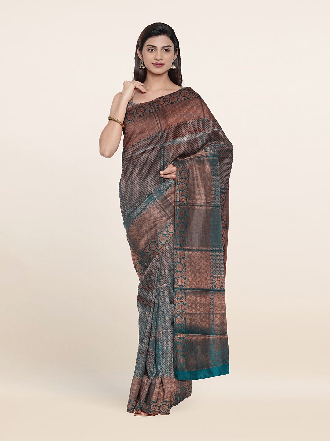 

Pothys Green & Copper-Toned Ethnic Motifs Zari Art Silk Saree