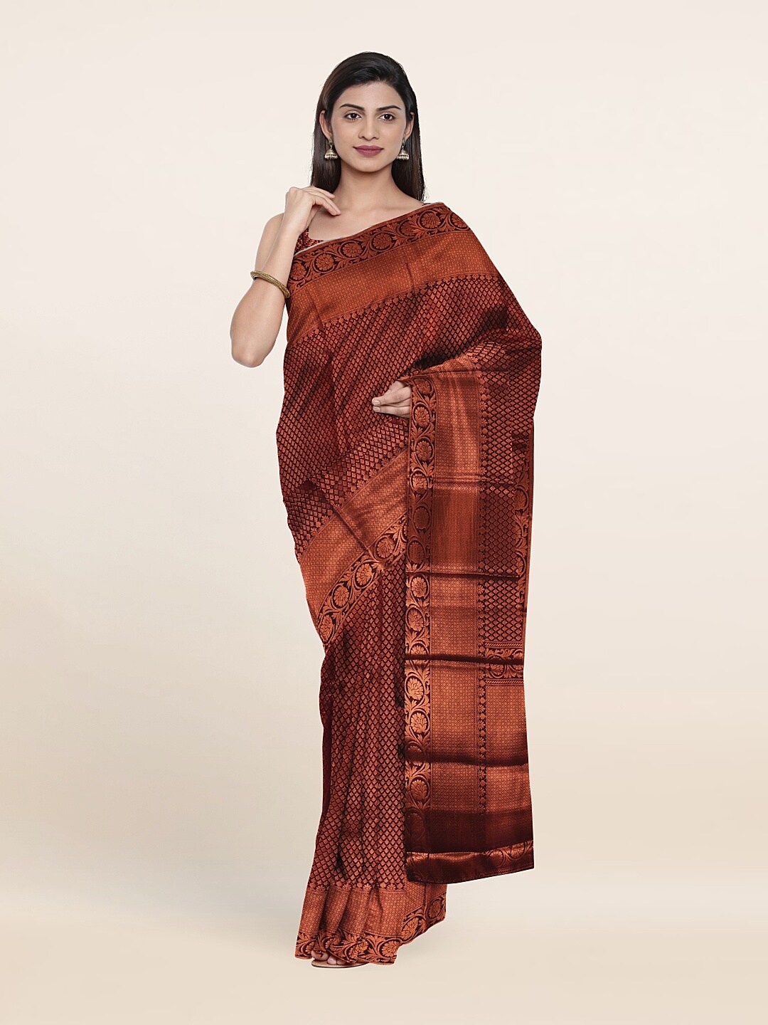 

Pothys Maroon & Copper Woven Design Zari Art Silk Saree