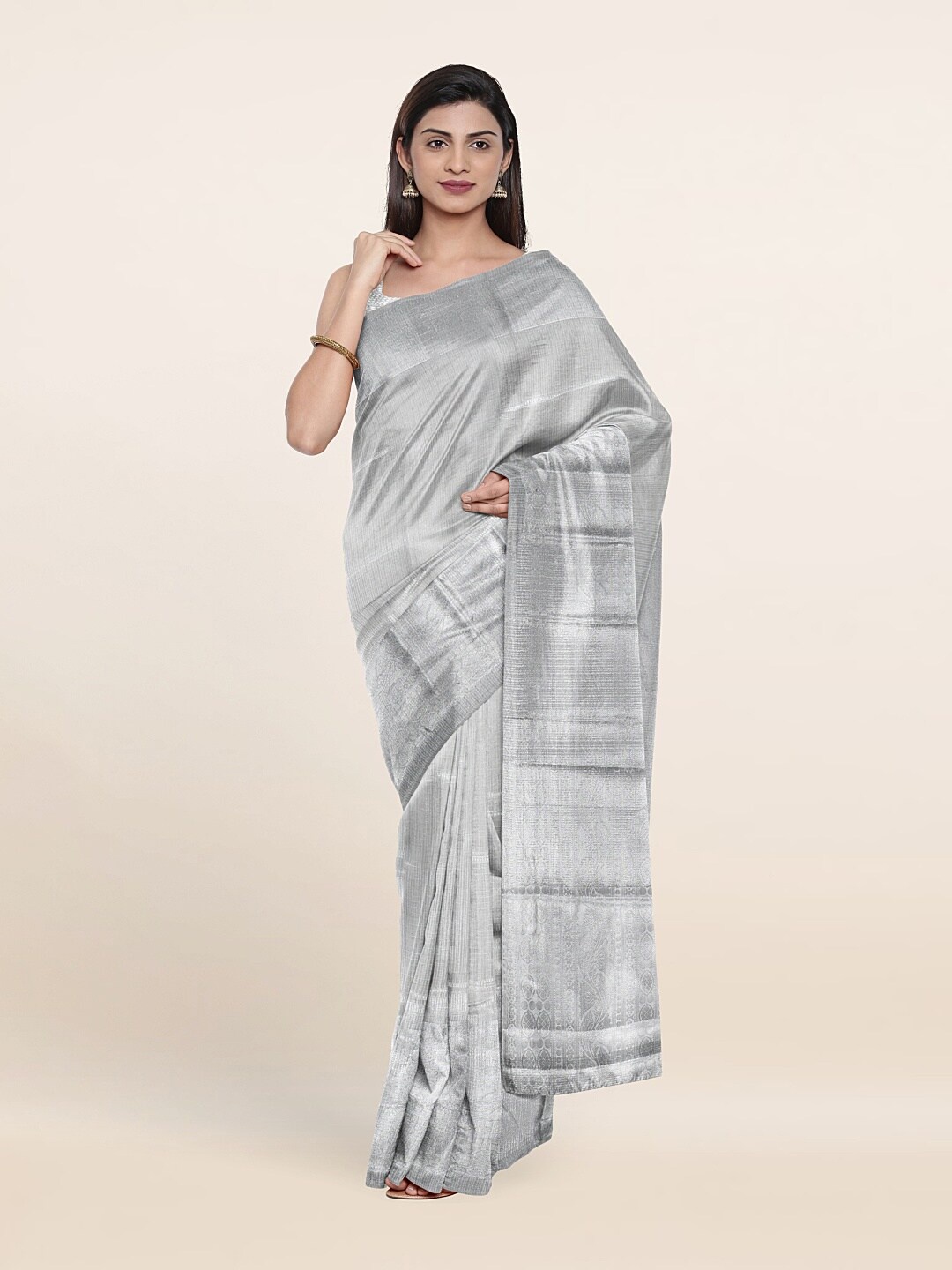 

Pothys Silver-Toned Zari Tissue Saree