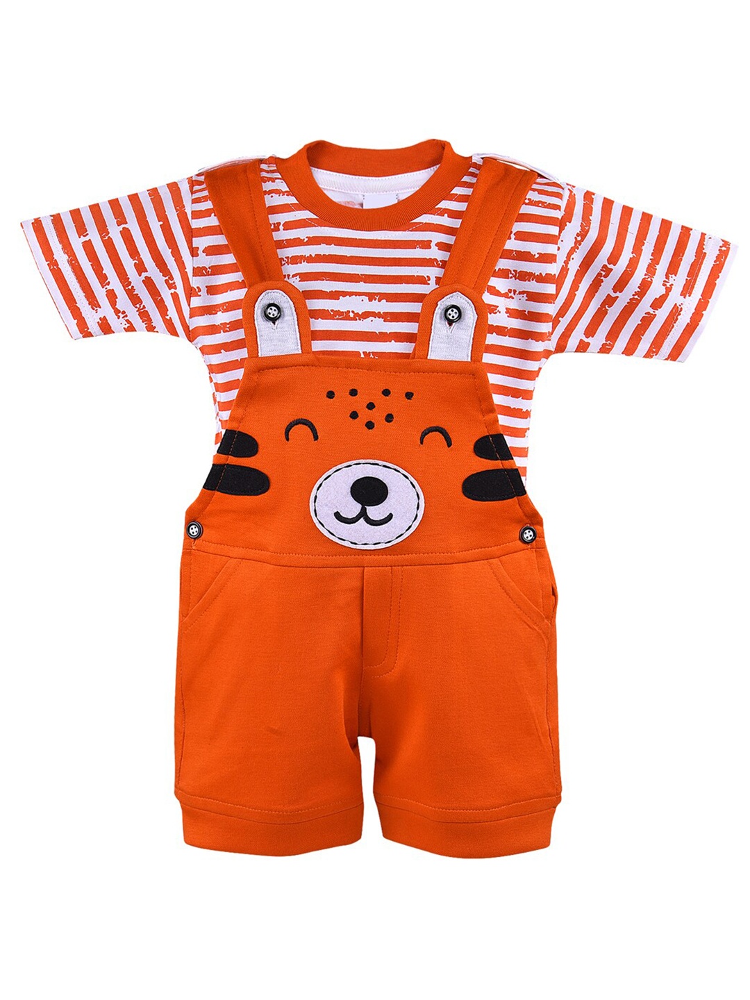

Wish Karo Kids Boys Orange And White Striped T Shirt With Shorts
