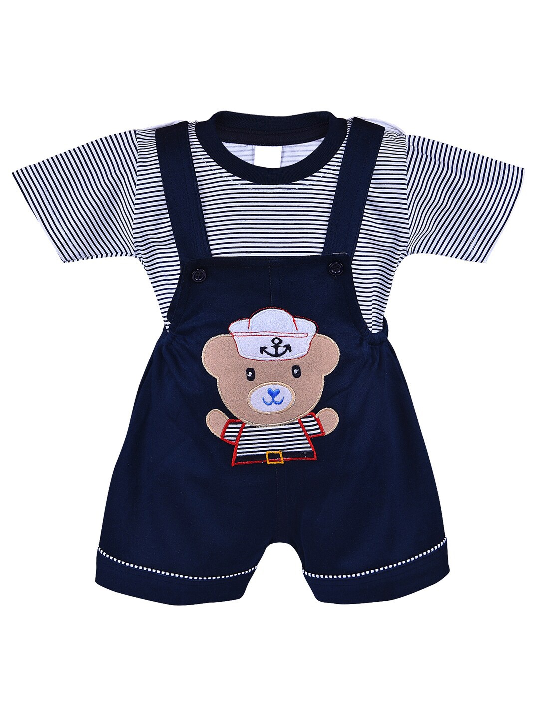 

Wish Karo Boys Navy Blue & White Striped T-shirt with Shorts