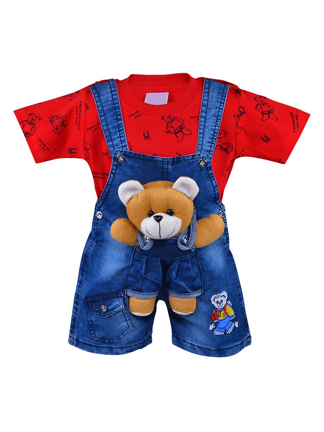

Wish Karo Boys Red & Blue Printed T-shirt with Dungaree