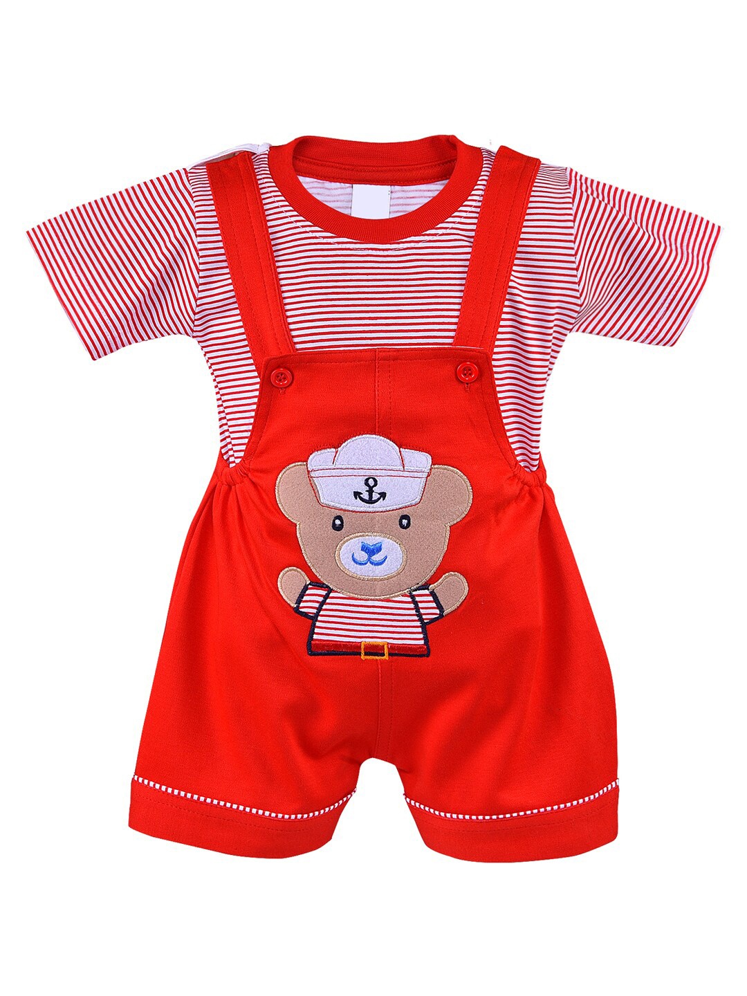 

Wish Karo Kids Boys Red And White Striped T Shirt With Bear Applique Shorts