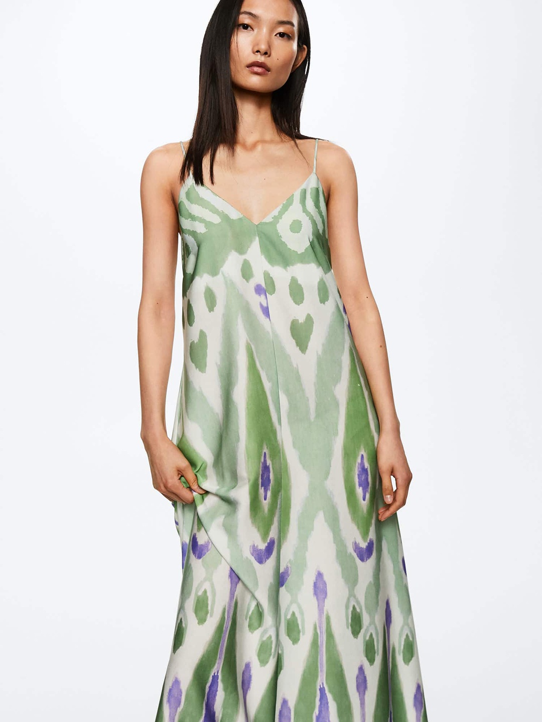 

MANGO White & Green Dyed Maxi Dress