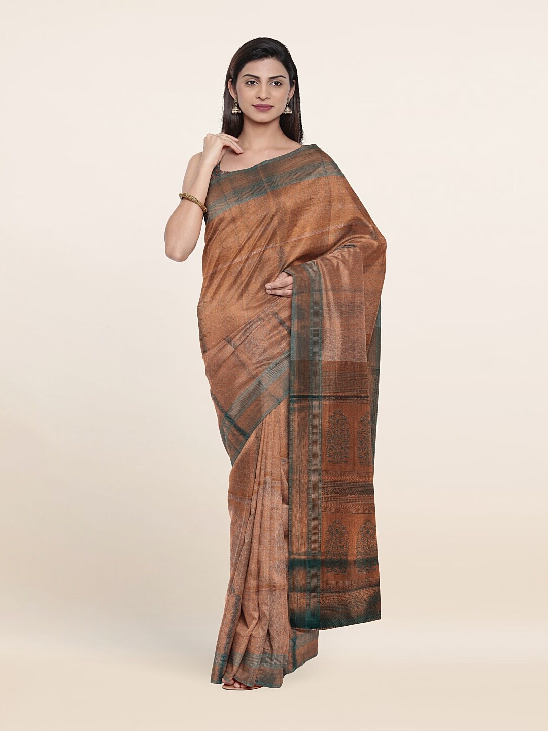 

Pothys Grey & Copper-Toned Ethnic Motifs Zari Art Silk Saree