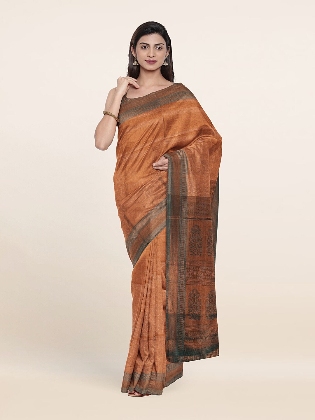 

Pothys Peach-Coloured & Copper-Toned Woven Design Zari Art Silk Saree