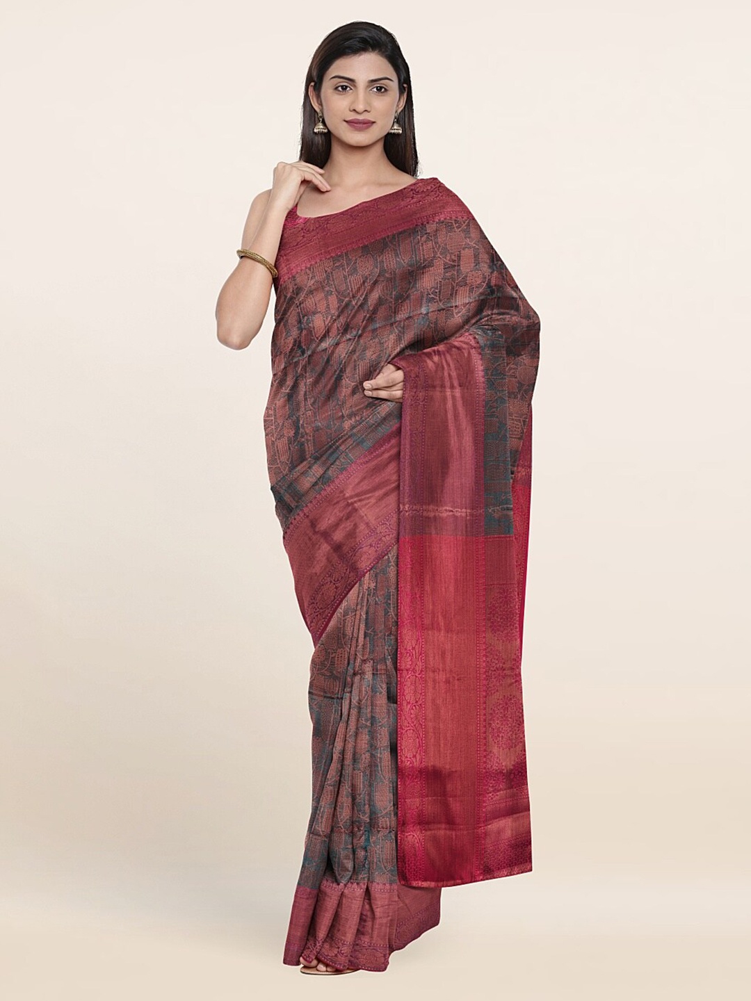 

Pothys Green & Copper-Toned Ethnic Motifs Zari Art Silk Saree