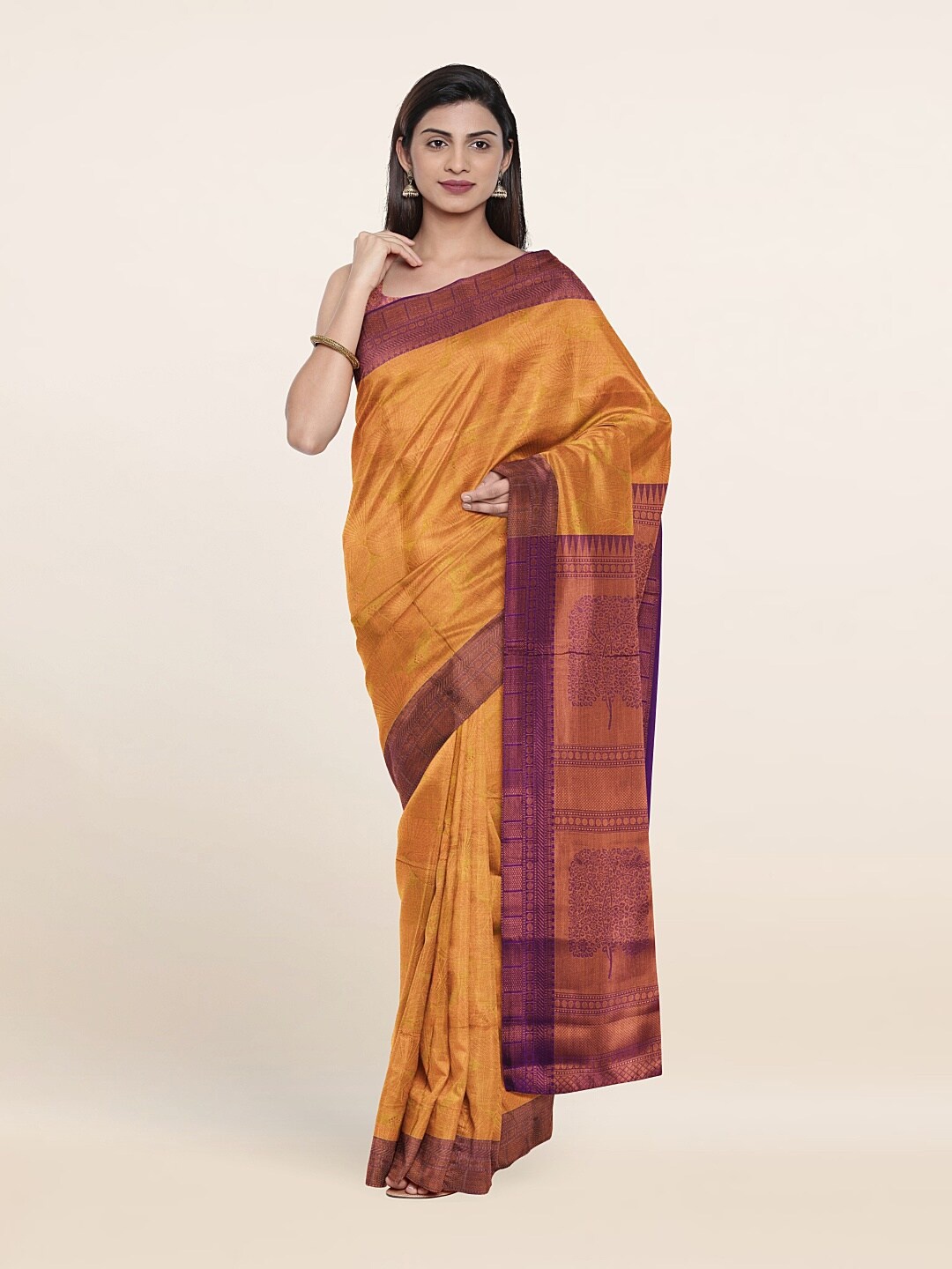 

Pothys Yellow & Copper-Toned Woven Design Zari Art Silk Saree