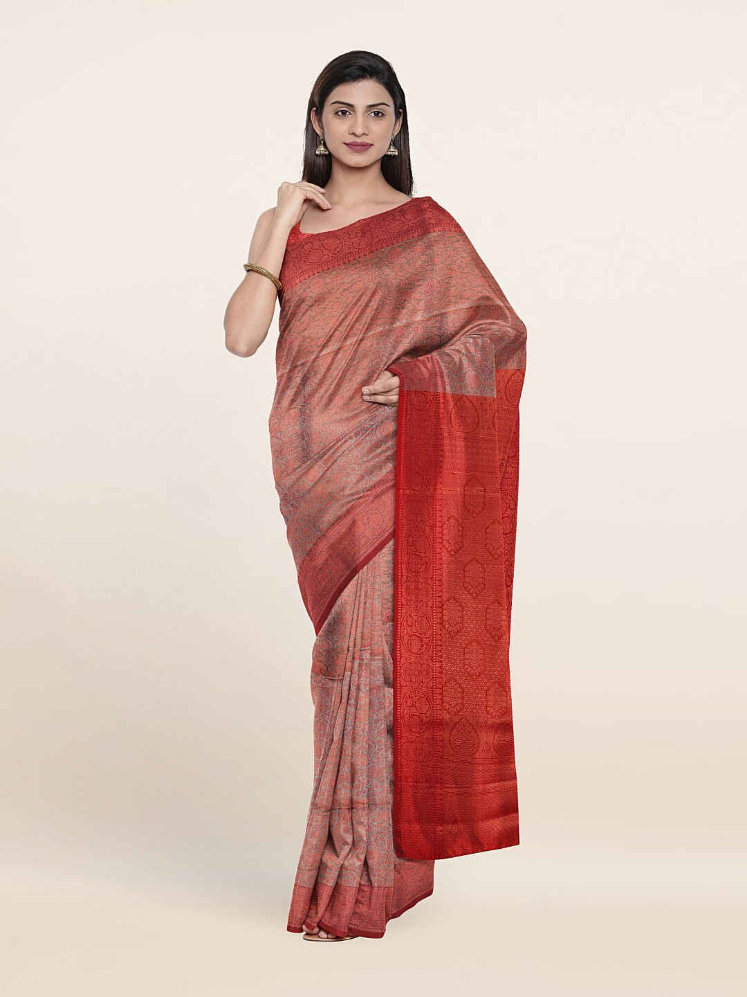 

Pothys Grey & Red Woven Design Zari Art Silk Saree