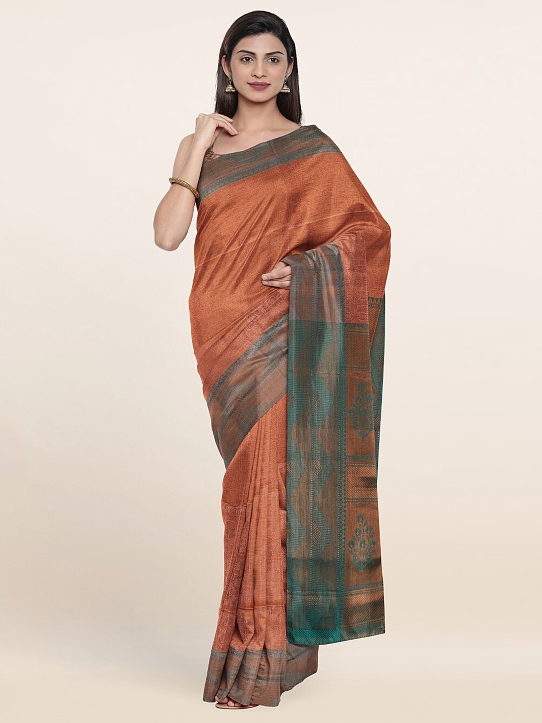 

Pothys Pink & Grey Floral Zari Art Silk Saree