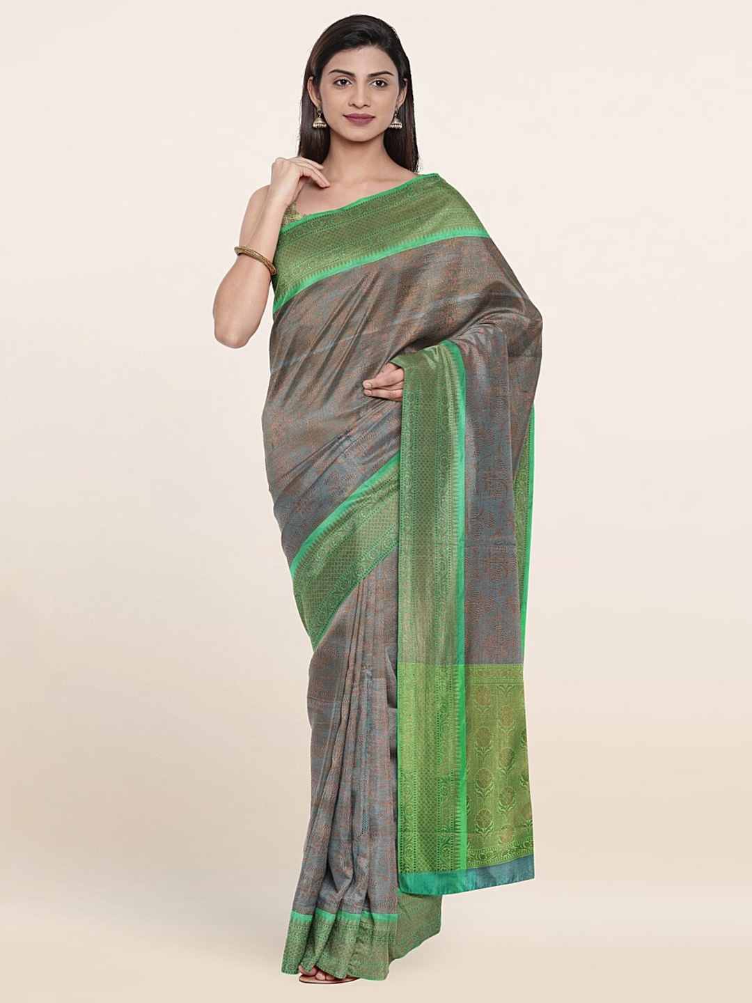 

Pothys Grey & Green Woven Design Zari Art Silk Saree