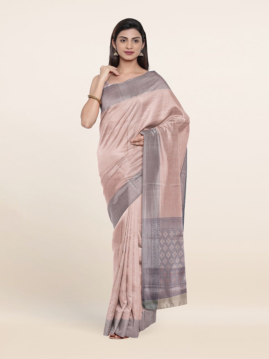 

Pothys Cream-Coloured & Grey Woven Design Zari Art Silk Saree